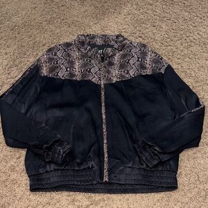 Zara Black Bomber Jacket with Snake-Print Yoke
